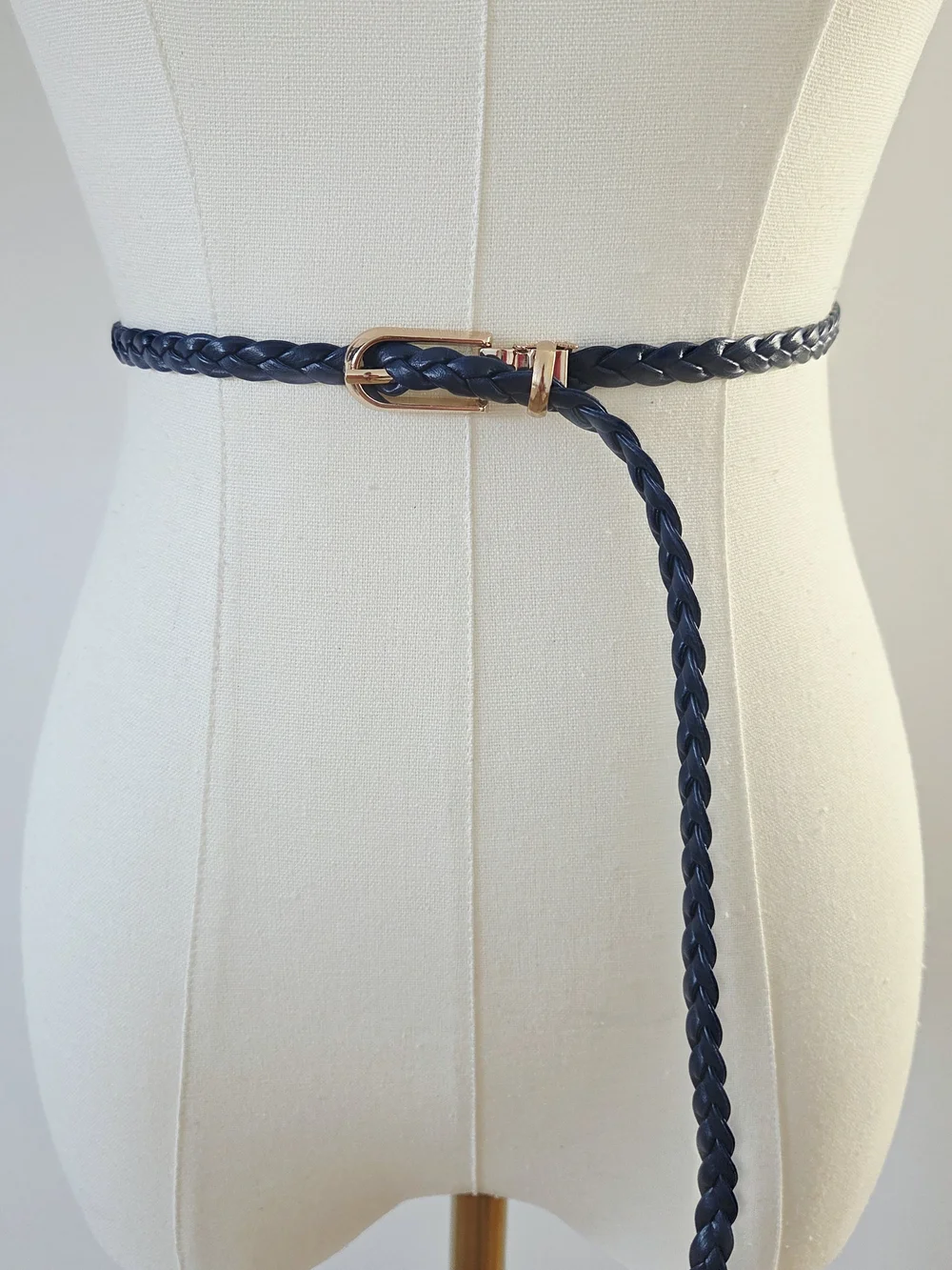 Navy Blue Braided Belt With Gold Buckle